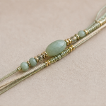 Ivory Cord Wrap Bracelet with Oval Green Jade Bead - Image 7