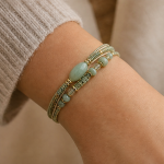 Ivory Cord Wrap Bracelet with Oval Green Jade Bead - Image 6