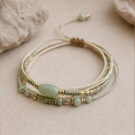 Ivory Cord Wrap Bracelet with Oval Green Jade Bead - Image 8