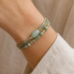 Ivory Cord Wrap Bracelet with Oval Green Jade Bead - Image 2