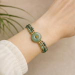 Teal Cord Multi-Strand Bracelet with Green Jade Donut - Image 6