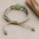 Teal Cord Multi-Strand Bracelet with Green Jade Donut - Image 5