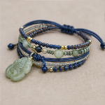 Navy Cord Wrap Bracelet with Carved Green Jade Pendant - Image 3