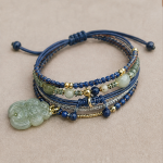 Navy Cord Wrap Bracelet with Carved Green Jade Pendant - Image 7