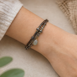 Brown Cord Wrap Bracelet with Green Jade Teardrop - 图片 2