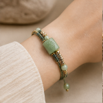 Sage Cord Bracelet with Carved Green Jade Tube Bead - Image 3