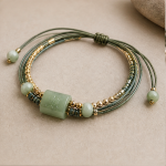 Sage Cord Bracelet with Carved Green Jade Tube Bead - Image 5
