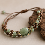 Braided Brown Cord Bracelet with Oval Green Jade Cabochon - Image 8