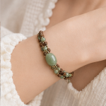 Braided Brown Cord Bracelet with Oval Green Jade Cabochon - Image 7