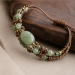 Braided Brown Cord Bracelet with Oval Green Jade Cabochon - Image 6