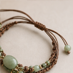 Braided Brown Cord Bracelet with Oval Green Jade Cabochon - Image 5