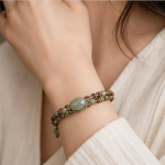 Braided Brown Cord Bracelet with Oval Green Jade Cabochon - Image 4