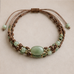 Braided Brown Cord Bracelet with Oval Green Jade Cabochon - Image 3