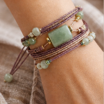 Mauve Cord Wrap Bracelet with Green Jade Tube Bead - Image 2