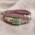 Mauve Cord Wrap Bracelet with Green Jade Tube Bead - Image 3