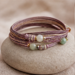 Mauve Cord Wrap Bracelet with Green Jade Tube Bead - Image 4