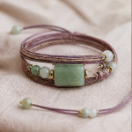 Mauve Cord Wrap Bracelet with Green Jade Tube Bead - Image 5