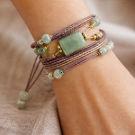 Mauve Cord Wrap Bracelet with Green Jade Tube Bead - Image 6
