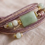 Mauve Cord Wrap Bracelet with Green Jade Tube Bead - Image 7