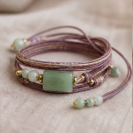 Mauve Cord Wrap Bracelet with Green Jade Tube Bead