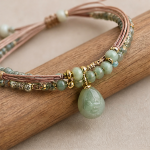 Blush Cord Bracelet with Green Jade Teardrop Pendant - 图片 8