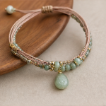 Blush Cord Bracelet with Green Jade Teardrop Pendant - 图片 7
