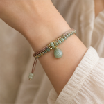 Blush Cord Bracelet with Green Jade Teardrop Pendant - 图片 4