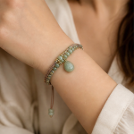 Blush Cord Bracelet with Green Jade Teardrop Pendant - 图片 2