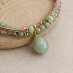 Blush Cord Bracelet with Green Jade Teardrop Pendant - 图片 5