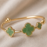 Jade Clover Trio Open Cuff Bangle - 图片 3