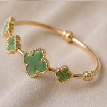 Jade Clover Trio Open Cuff Bangle - 图片 4