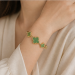 Jade Clover Trio Open Cuff Bangle - 图片 5