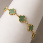 Deep Green Jade Clover Station Bracelet