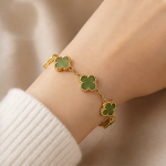 Deep Green Jade Clover Station Bracelet - 图片 2