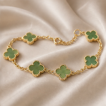 Deep Green Jade Clover Station Bracelet - 图片 4