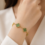 Deep Green Jade Clover Station Bracelet - 图片 6