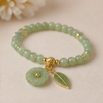 Jade Bead Stretch Bracelet with Carved Flower and Leaf - 图片 3