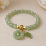 Jade Bead Stretch Bracelet with Carved Flower and Leaf - 图片 5