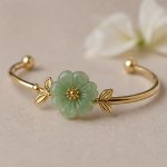 Carved Jade Blossom Open Cuff Bangle - 图片 4