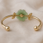 Carved Jade Blossom Open Cuff Bangle - 图片 5
