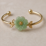 Carved Jade Blossom Open Cuff Bangle - 图片 7