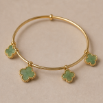 Jade Clover Charm Bangle in Gold Tone
