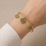 Jade Clover Charm Bangle in Gold Tone - 图片 2