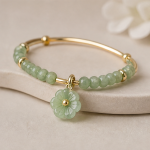 Two-Row Jade Bead Bangle with Flower Charm - 图片 4