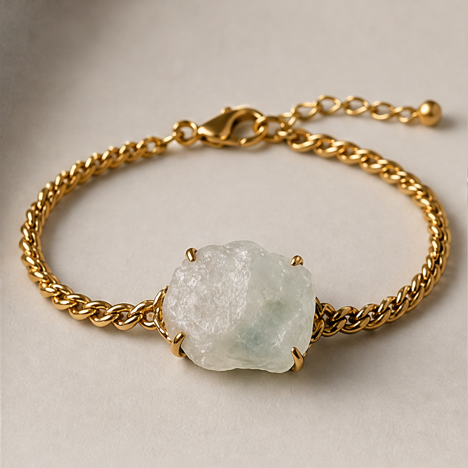 1786600513_e4c68014-2 Raw Quartz Nugget Bracelet on Gold Curb Chain - 图片 1