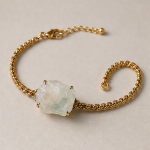 Raw Quartz Nugget Bracelet on Gold Curb Chain - 图片 4