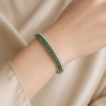 Jade Bead and Pave Line Hinged Bangle - 图片 2