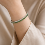 Jade Bead and Pave Line Hinged Bangle - 图片 4