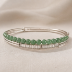 Jade Bead and Baguette Channel Hinged Bangle