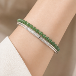 Jade Bead and Baguette Channel Hinged Bangle - 图片 2